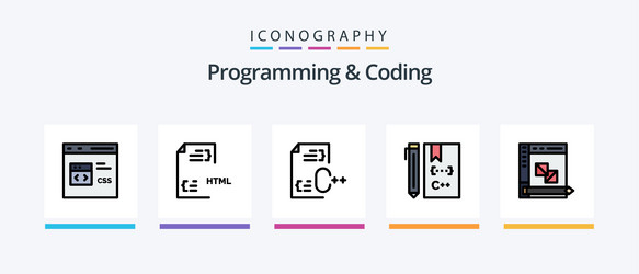 programming and coding line filled 5 icon pack vector image