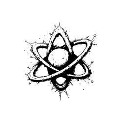 stylized depiction of an atom model with dynamic vector image