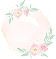 watercolor pink wild rose with golden frame Vector Image