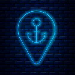 Glowing neon line map pointer with anchor icon vector