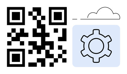 qr code with gear and cloud symbol representing vector image