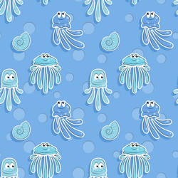 Sea seamless pattern with shells and funny vector