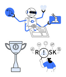 robot balancing tasks with data analysis vector image