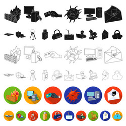 Hacker and hacking flat icons in set collection vector