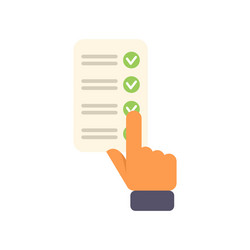 hand pointing at checklist with check marks vector image