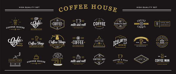 big set of coffee sign and elements black vector