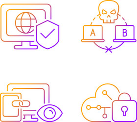 internet privacy gradient linear icons set vector image