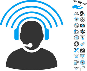 Operator radio signal icon with air drone tools vector