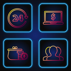 set line users group wallet with coins clock 24 vector image