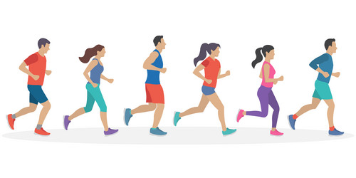 People running men and women jogging marathon vector