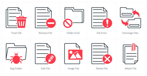 a set of 10 files icons as trash file remove vector image