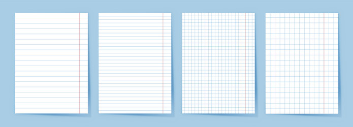 a set of squared and lined school notebook sheets vector image