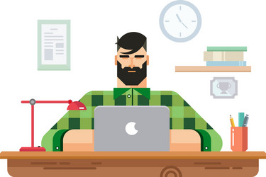man at a desk in front of laptop vector image