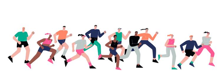 People running marathon runner race isolated vector