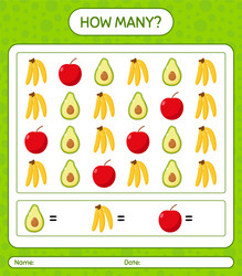 how many counting game with fruit worksheet vector image