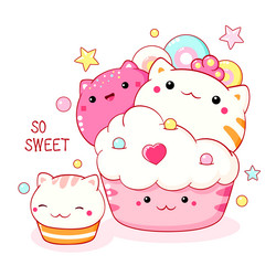 Kawaii Cat Dessert Collection Vector Image