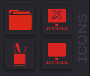 set computer monitor with keyboard document vector image