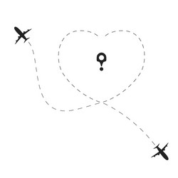 Airplane with love dotted route travel heart line vector