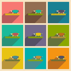 Set of flat icons with long shadow ocean turtle vector