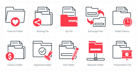 a set of 10 files icons as favorite folder vector image