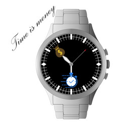 Hand watch with arrows -silver wrist - time vector