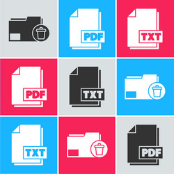 set delete folder pdf file document and txt vector image