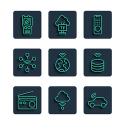 set line radio network cloud connection smart vector image