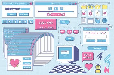 A set of user interface design elements in 80s vector