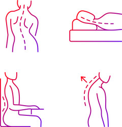 poor posture problems gradient linear icons set vector image