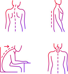 Bad posture problems gradient linear icons set vector