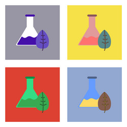 flat icon design collection lab flask with leaf vector