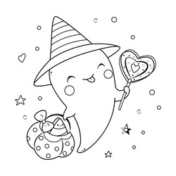 kawaii ghost for halloween coloring page vector