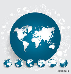 Modern world map and globe with application icon vector