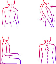 Bad posture problems gradient linear icons set vector