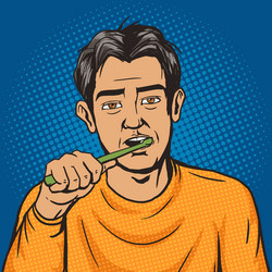 Man brushing his teeth morning pop art vector