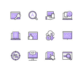 digital data - modern line design style icons set vector image