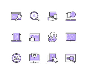 digital data - modern line design style icons set vector