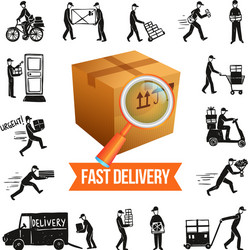 Fast delivery icon. Express delivery and urgent delivery, services,  stopwatch sign. Timer and express delivery inscription. Fast delivery logo  design. Vector illustration Stock Vector