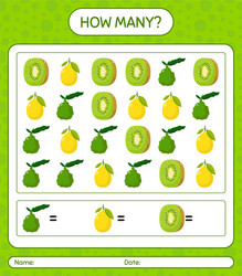 how many counting game with fruit worksheet vector image