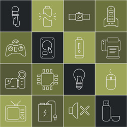 set line usb flash drive computer mouse printer vector image