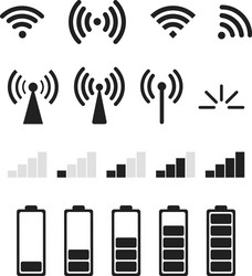 Set signal icons isolated level battery vector