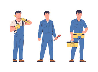 man electrician in uniform with wrench and toolbox vector