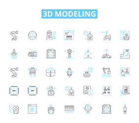 3d modeling linear icons set rendering animation vector