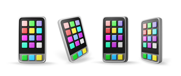 3d set of smartphone with ui icons isolated vector image