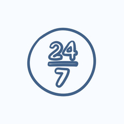 Open 24 hours and 7 days in wheek sketch icon vector