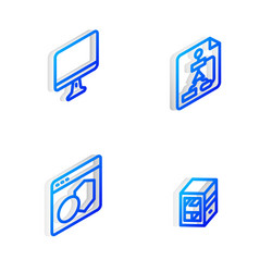 set isometric line flowchart computer monitor vector image