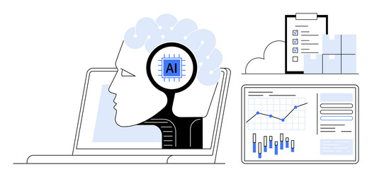 ai integration in business analysis with graphs vector image