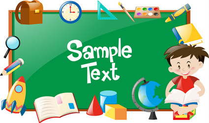 border design with boy reading and school objects vector image