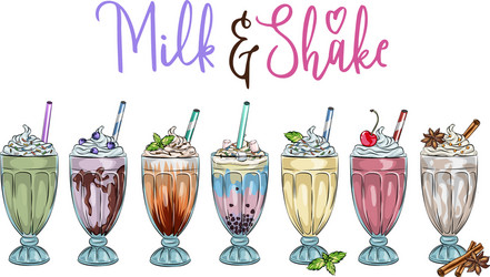 set different milkshakes chocolate cherry vector