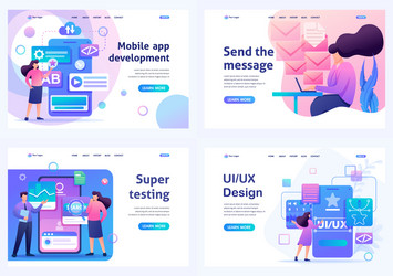 set flat 2d concepts mobile app ui ux design supe vector